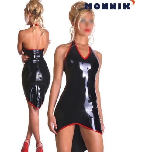 MONNIK latexSexy Latex dresses Women Rubber Party Gowns Club Wear Unique Prom Clothings