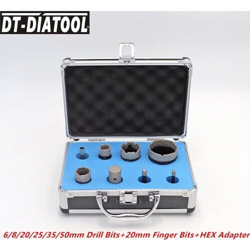 DT-DIATOOL 1set boxed Vacuum Brazed Diamond Drilling Core Bits Sets for Porcelain Tile M14 connection Hole Saw finger bits