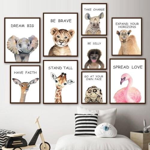 Elephant Tiger Rhino Camel Giraffe Zebra Deer Wall Art Canvas Painting Nordic Posters And Prints Animal Pictures Boy Room Decor