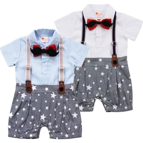 New 2021 Newborn Kids Boys Star Gentleman Jumpsuits Clothes Summer Baby Boys Braces Rompers Short Sleeve Children Rompers