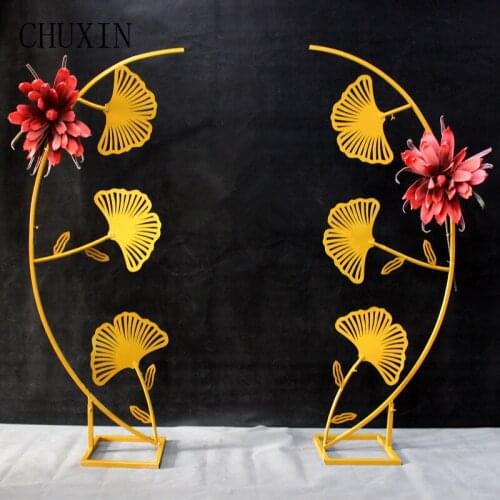 New Wrought Iron Ginkgo Leaf Flower Stand Wedding Arch Props Stage Party Background window Decoration Road Leading Flowers Shelf