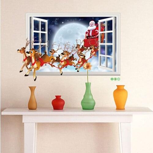 PVC Single Piece Package Christmas Decoration Wall Stickers Santa Claus Festival Imitation 3D Removable Fake Window Stickers