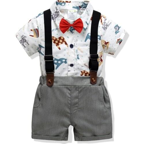 Oklady Fashion Boy Clothes Long Sleeve Dinosaur Print Shirts Romper+Suspenders Pants Gentleman children Clothing Set