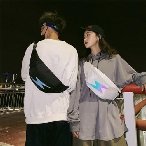 Hip Hop Men Waist Bag Fashion Chest Bag Reflective At Night Sports Phone Pouch Unisex Man Fanny Pack Shoulder Bags Men Belt Pack