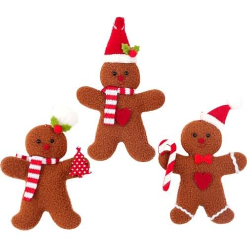 3Pcs ChristmasTree Decoration Gingerbread Man Doll Small Hanging Pieces Christmas Accessories Hanging Natural Wood Slices Round