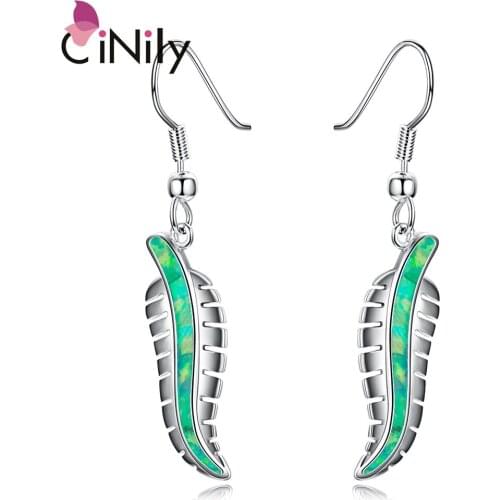 CiNily Created Green Fire Opal Silver Plated Wholesale Hot Sell Fashion Jewelry for Women Gift Drop Earrings 1 3/4" OH4377