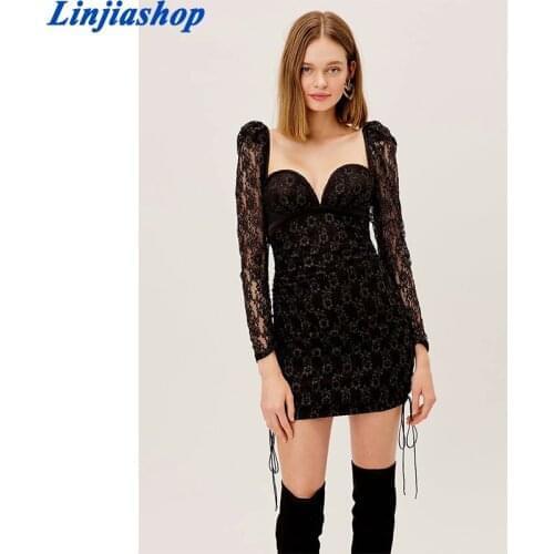 Mesh See Through Black Dress Women Bra-Shape Sqare Neck Skinny Polka Dot Sexy Mini Dresses Elegant femme vestidos