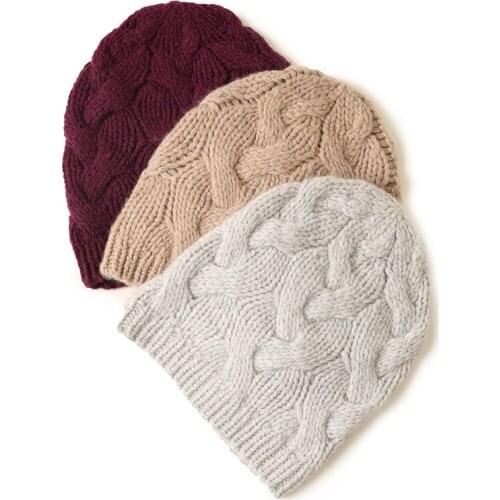 Pure Cashmere Hat Women Luxury Brand 100% Cashmere Hat Winter Solid color Fashion Super Warm Soft knitted Hat Head
