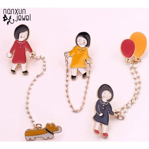 Dog Balloon girl brooch enamel pin New Style hanging lapel pin colorful cute clothes accessories women girl Badges jewelry