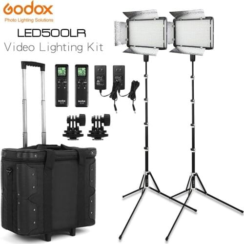 Free DHL Godox LED Light 2X LED500LRC 3300-5600K Video Light + Light Stand + Roller Carry Bag Video Studio Lights