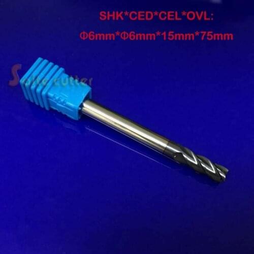 Carbide end mill 4F-6*6*15*75 4 Flute cnc controller spindle carbide,extended length milling cutter,the lathe tool,coating:NANO