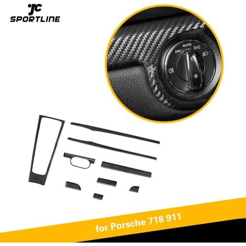 For Porsche Cayenne 2018 2019 Carbon Fiber Interior Trim Central Console Door Handle Trim Dashboard Cover 9PCS