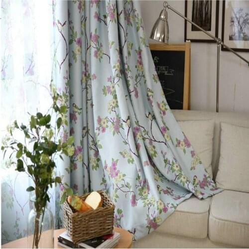 Floral Printed Blackout Curtains Birds Pattern Window Drapes for Living Room Bedroom Pastoral Fresh Style Sheer Curtain 2 Colors