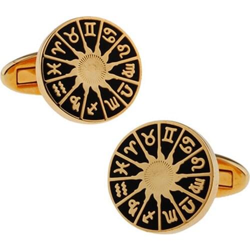 Elements of Life 12 Constellation Astrolabe Golden Cufflinks Fashion Mens French Shirt Accessories Retro Business Cuff Links