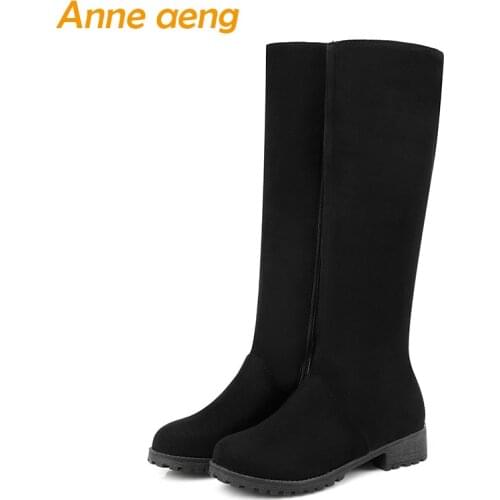 Winter Women Knee-High Boots Middle Heel Square Toe Zipper Fashion Sexy Ladies Women Shoes Black Snow Boots Big Size 34-46