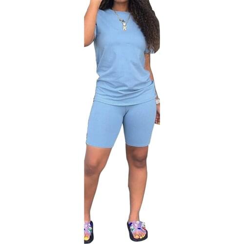 Solid Color 2-piece Running Sets Women Sportswear Summer Tracksuits Short Sleeve T-shirt+Shorts Female Casual Workout Outfit XXL