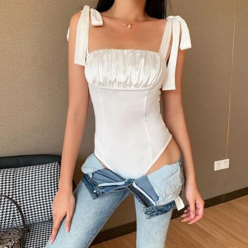 2021 Lace up Sleeveless Front Ruched Bodysuit Women Sexy Backless Patchwork Bodycon Skinny Elastic Sexy Summer New Bodysuit club