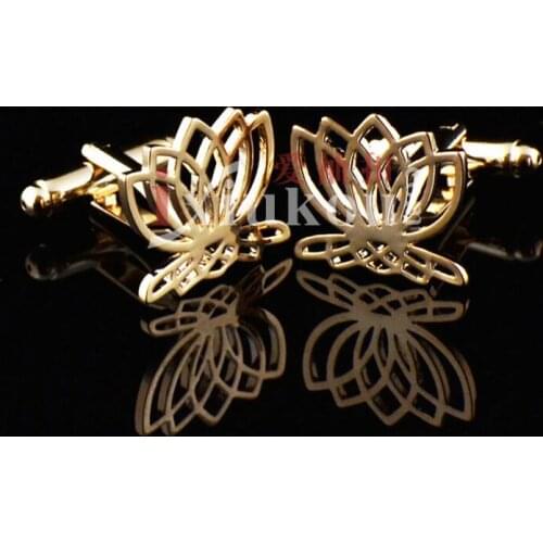 10pairs/lot Rosegold Hollow Design Lotus Cufflinks Copper Plating Flower Shape Cuff Links Mens Wedding Jewelry Gift Wholesale