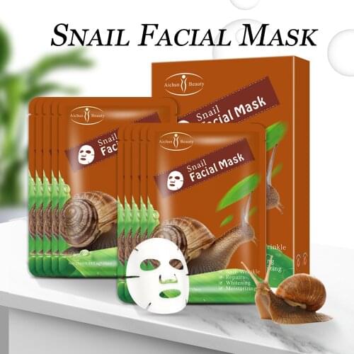 10Pcs/box Snails Stock Solution Silk Facial masks Anti-Aging Moisturizing Oil-control Whitening Repairs Brighten Mask For Face