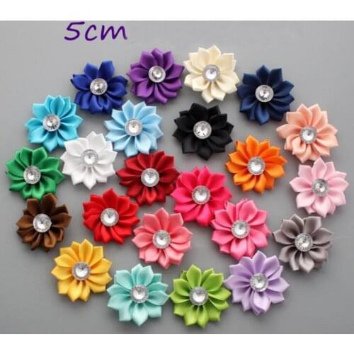 10pcs/lot Very beautiful Ribbon Flower DIY Fabric Embellishments Handmade Rhinestone Sewing Meterials