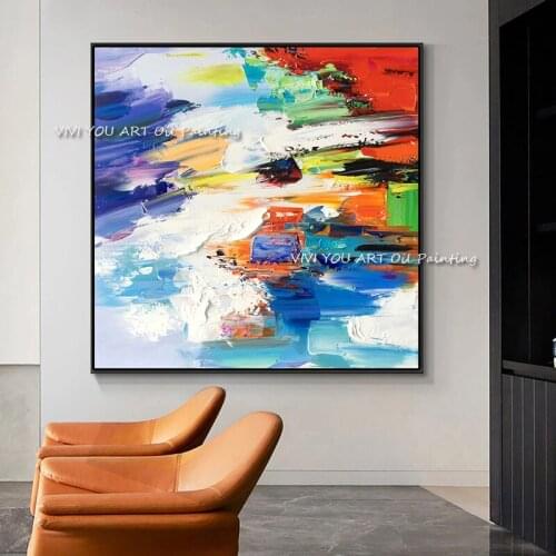 100% Handmade Abstract Colorful Decoration Oil Painting Blue on Canvas Cuadros Wall Art Pictures For Living Room Decoration Gift