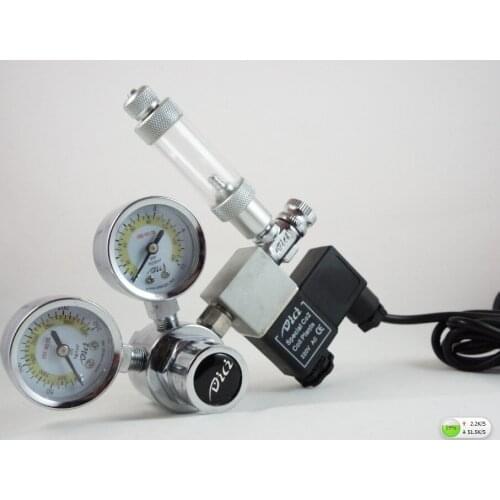 110V / 220VLarge Dual Gauge CO2 Regulatorwith bubble counter & Solenoid M22, W21.8, CGA320, G5/8