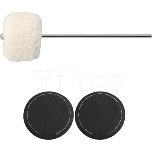 2x Black Round Drum Pedal Single Pedal Patch w/ White Bass Felt Beater