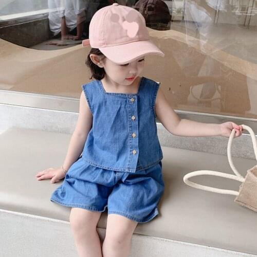 Toddler Baby Girls Clothes Set Summer Children Outfit Suit Kids Vest Tops Shorts 2Pcs Set 110 120 130 140 90 100 80 denim