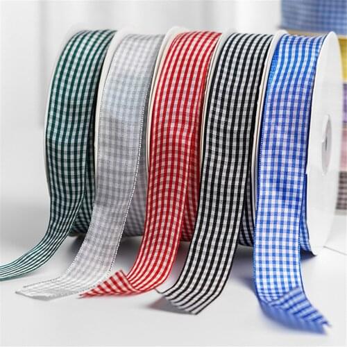 50yards/lot 25mm Plaid Ribbon Grid Printed Ribbon For Home Wedding Christmas Decoration DIY Gift Wrapping
