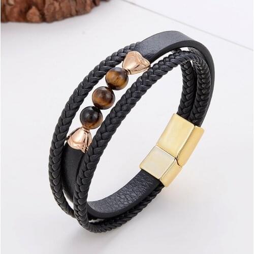Trend Multilayer Weave Leather Bracelet For Women Classic Style Natural Tiger Eye Bracelet Friends Jewelry Pulsera Hombre