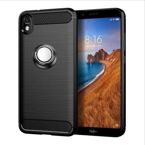 For Xiaomi Redmi 7A Case Luxury Brushed Carbon Fiber Phone Case For Xiaomi Redmi 7A Magnetic Ring Holder Cover Case