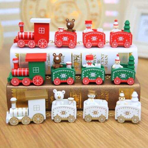 4 Pieces Christmas Wood Train mini Christmas train Wooden Train Model vehicle toys for children New Year Xmas Decoration Gift
