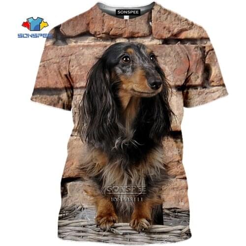 Funny Dog Dachshund T-shirt Men 3D Print Animals Tshirt Summer Cool Round Neck Short Sleeve Hip Hop Fitness Shirt Tee Streetwear