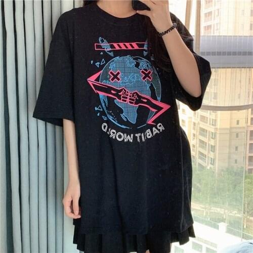 Rock Emo Hip Hop Punk Oversized Earth funny t Shirts Womens Short Sleeve Tees Couple Grunge Clothes Kpop Korean Harajuku Top