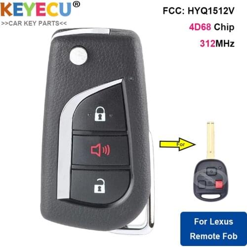 KEYECU Upgraded Flip Remote Control Car Key for Toyota LX470 GX470 2003-09, Fob 3 Button - 312MHz - 4D68 Chip - FCC ID: HYQ1512V