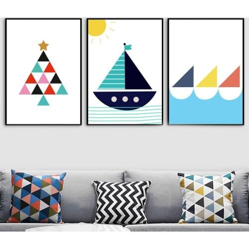Minimalism Cartoon Boat Canvas Painting Wall Art Nordic Posters and Prints Wall Pictures for Living Room Decoration Frameless
