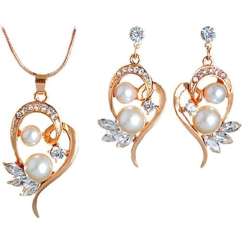 MISANANRYNE Vintage Imitation Pearl Necklace GoldJewelry Set for Women Crystal Elegant Party Gift Fashion Costume Jewelry Sets
