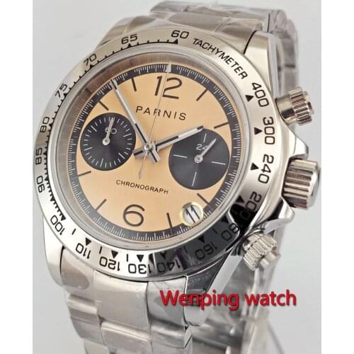 39mm parnis orange Black Dial solid full Chronograph Date Top Brand Quartz movement mens Watch New Arrival