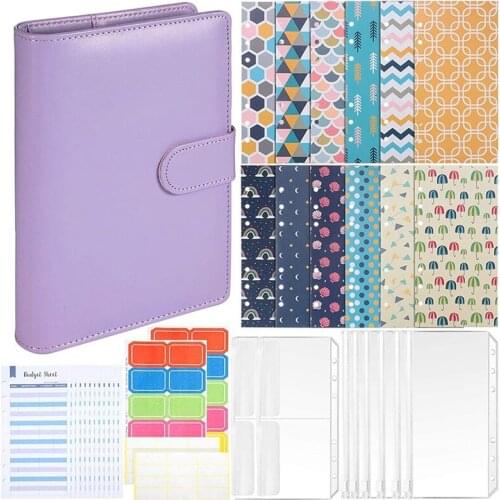 59 Pieces A6 PU Leather Notebook Binder Set, A6 Binder Zipper Folders Dual Binder Bag Expense for School Office Home