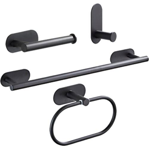 Newest Stainless Steel Hardware Set Self-adhesive Towel Bar Paper Holder Robe Hook Towel Ring Black Golden Bathroom Accessories