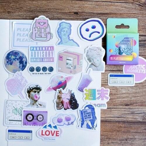 46PCS/box New Cute Vaporwave Diary Paper Lable Sealing Stickers Crafts And Scrapbooking Decorative Lifelog DIY Stationery