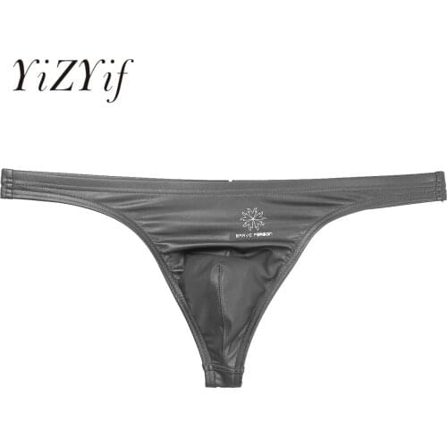 Lingerie Bulge Pouch Underwear Mens Erotic Sexy Thongs Panties Faux Leather Low Waist Panties Elastic Waistband T-back Briefs