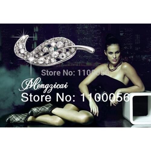 2020 new 6 pcs/lot Crystal Jewelry Rhinestone Pins Wholesale Young Girls Fashion Leaf Brooch Pins women white Leaves Broaches