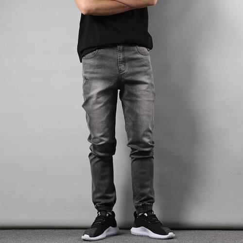 2021 New Style Fashion Mens Jeans Gray Color Slim Fit Tapered Trousers Hip Hop Jogger Jeans Men Vintage Design Denim Cargo Pants