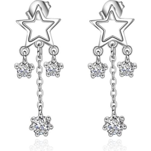 New Fashion 925 Sterling Silver Shiny Crystal Star Female Jewelry Ladies`stud Earrings Anti Allergy Valentines Day Gifts Girl