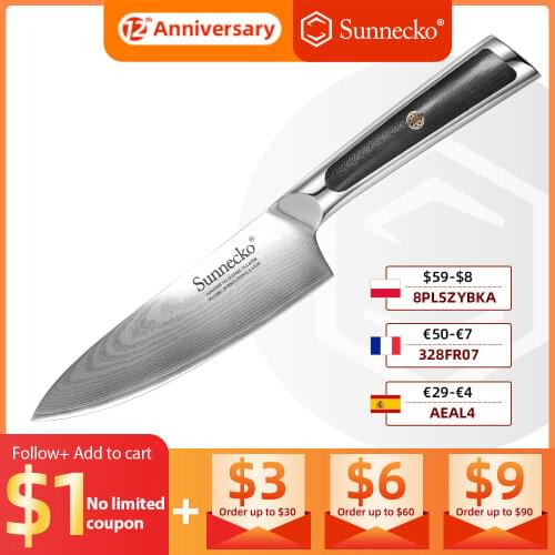 Sunnecko Hot 6.5" Damascus Steel Chef Knife Japanese VG10 Core Razor Sharp Blade Exquisite G10 Handle Kitchen Knives for Meat