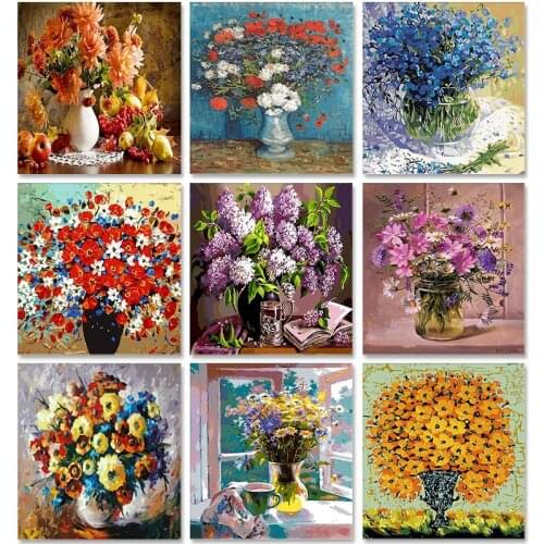 PhotoCustom Flowers Acrylic Paint By Numbers DIY Frameless 60x75cm Oil Painting By Numbers On Canvas Digital Handpaint Home Deco