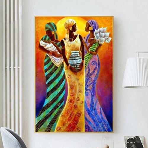 African Woman Portrait Oil Painting on Canvas Wall Art Posters Prints Scandinavian Wall Picture for Living Room Home Cuadros
