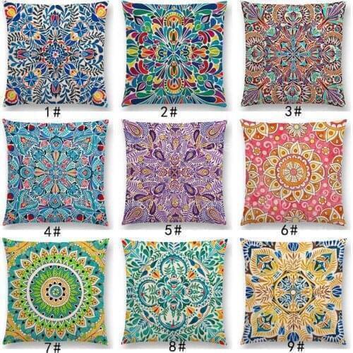 Latest Boho Colorful Flowers Cushion Cover Pink Rainbow Vibrant Floral Mandalas Pattern Design Enthusiasm Prints Pillow Case
