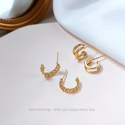 Stud Earrings for Women Geometric Luxury C Shape Earrings Fashion Double Simple Earrings Jewelry Accessories Wholesale